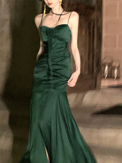 slim fit dress slacks Elegant Mermaid Straps Satin Olive Green Prom Dresses Formal Evening D –  PreppyDress