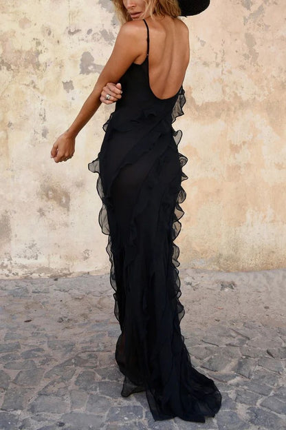 SHeath Straps Schwarzes geteiltes Abschlussballkleid Damen Sexy Partykleider P1147