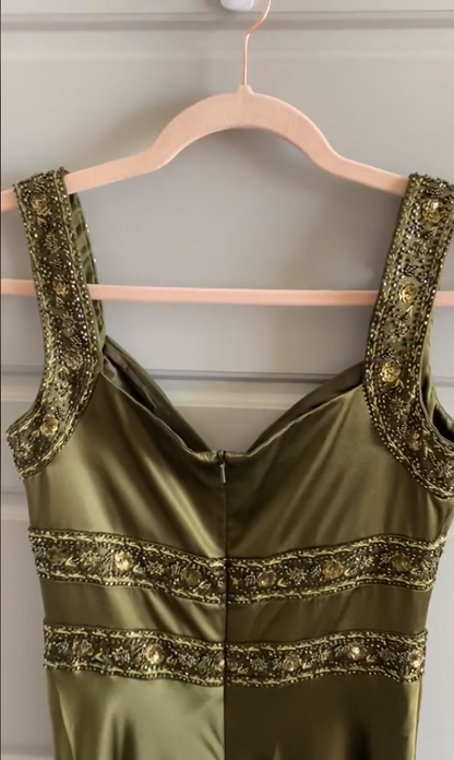 Elegant Sheath Olive Green Prom Dresses Long Formal Dress P1115