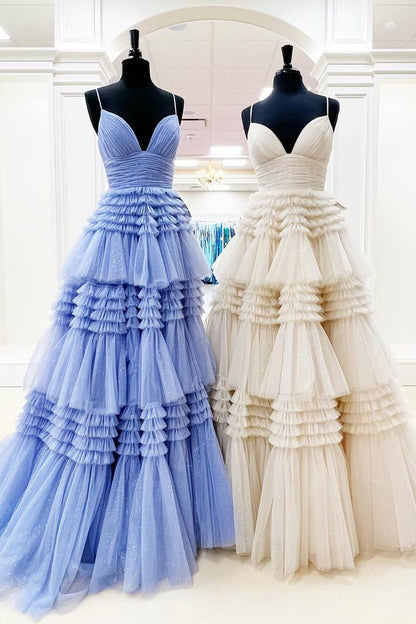 Prinzessin Rosa Gestufte Tüll Langes Ballkleid P1153