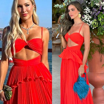 Robe de bal en mousseline Bretelles spaghetti Longueur ras du sol Robes de soirée formelles sans manches P1155