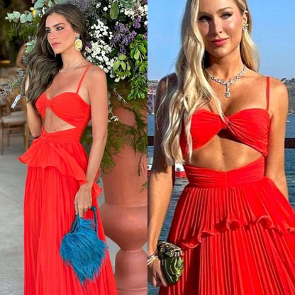 Robe de bal en mousseline Bretelles spaghetti Longueur ras du sol Robes de soirée formelles sans manches P1155