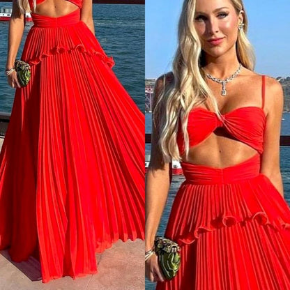 Robe de bal en mousseline Bretelles spaghetti Longueur ras du sol Robes de soirée formelles sans manches P1155