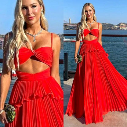 Robe de bal en mousseline Bretelles spaghetti Longueur ras du sol Robes de soirée formelles sans manches P1155