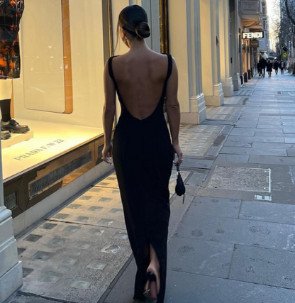Einfaches Meerjungfrau-Abendkleid mit Trägern, bodenlang, ärmellos, schwarz P1160