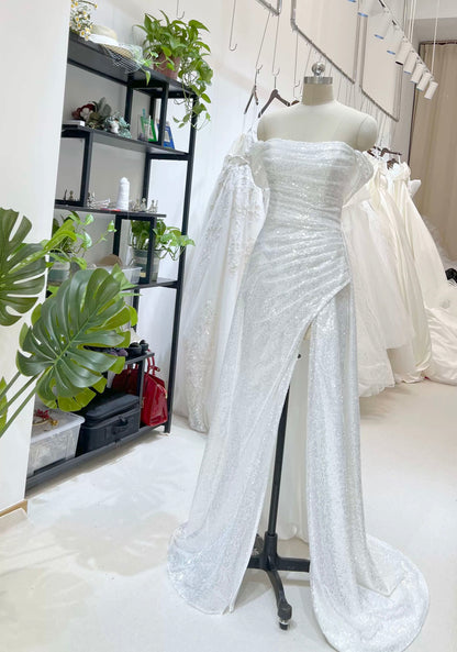 Einfaches Meerjungfrau Trägerloses Bodenlanges Ärmelloses Pailletten-Ballkleid P1166