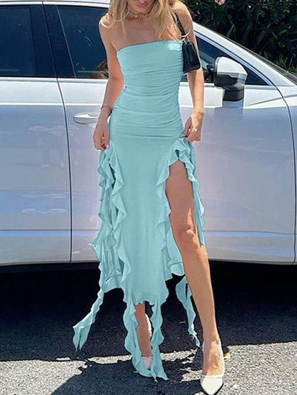 Meerjungfrau Trägerlose Ballkleider Seitenschlitz Ballkleid P1171