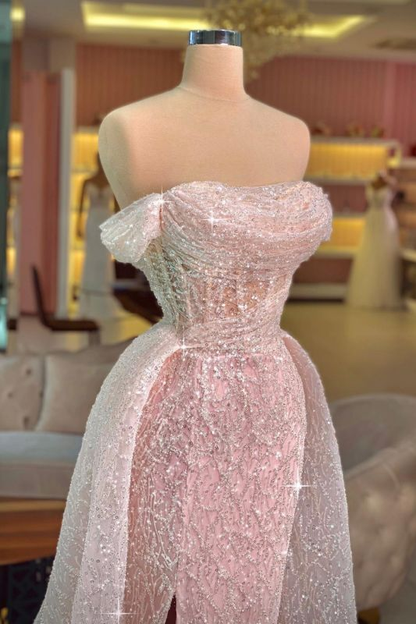 Luxuriöses Meerjungfrauen-Abendkleid P1173 in Pink, bodenlang, ärmellos, mit Pailletten