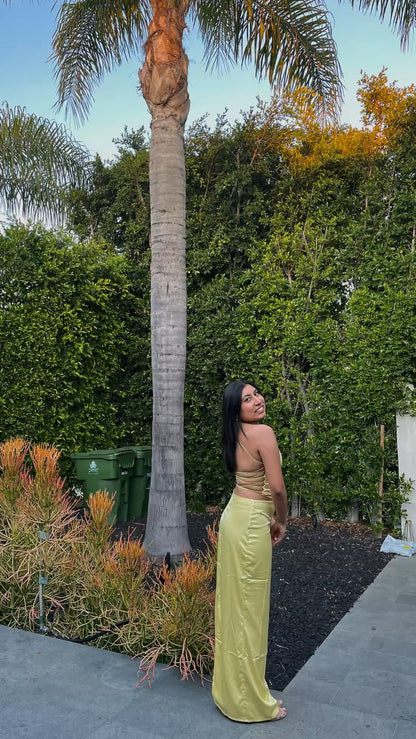 Robe de bal sirène vintage 2 pièces jaune longue sans manches P1191