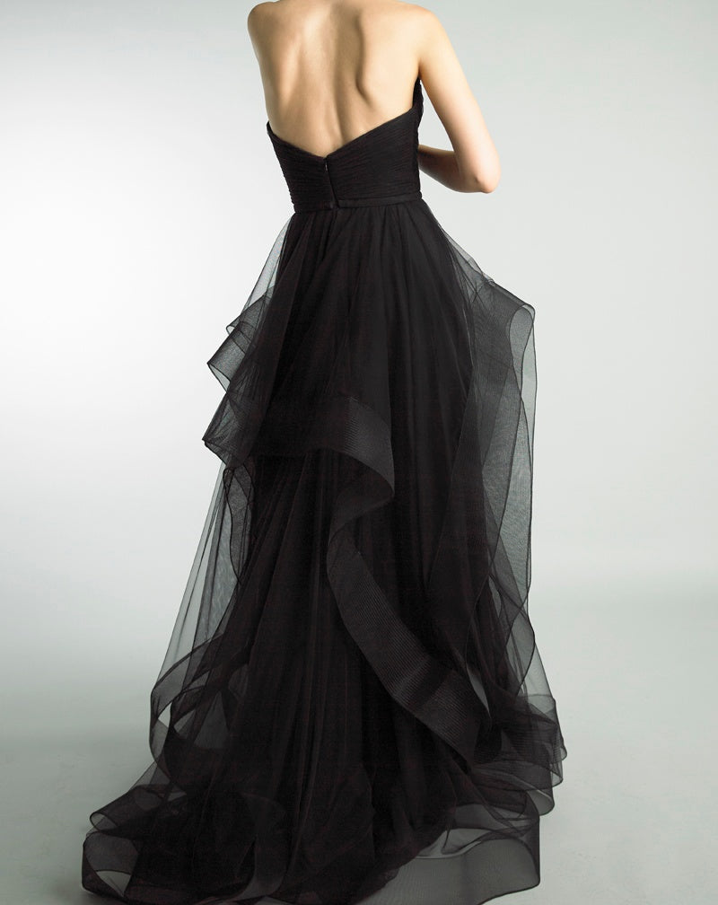 Vintage Ballkleid Trägerlos Ärmellos Lange Tüll Schwarz Ballkleid P1200