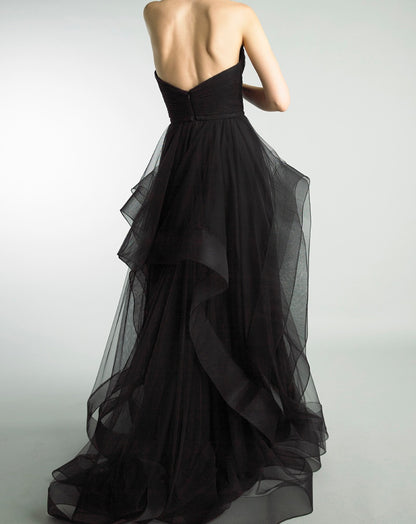 Vintage Ballkleid Trägerlos Ärmellos Lange Tüll Schwarz Ballkleid P1200