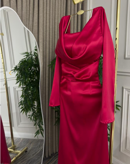 Sexy Meerjungfrau Langarm Rote Abschlussballkleider P1206