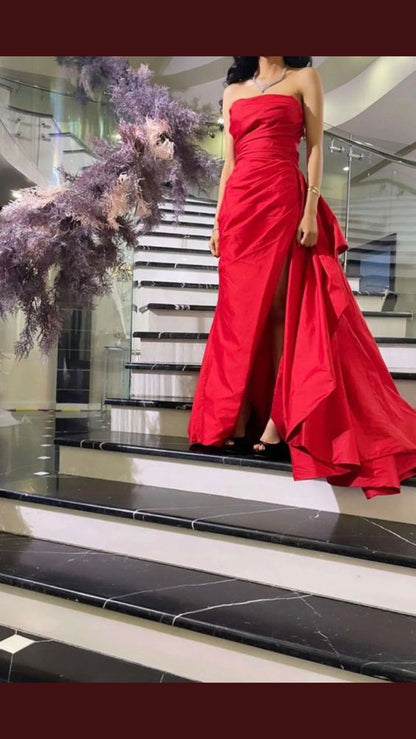 Sexy Meerjungfrau Langes Trägerloses Rotes Schlitz Ballkleid P1207