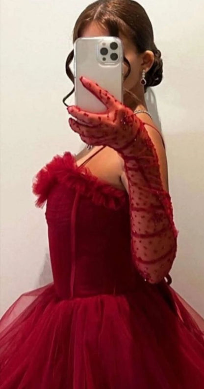 Sexy Ballkleid Lange Träger Rot Tüll Ballkleider P1208