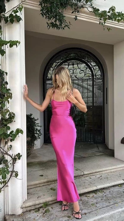 Sexy Etuikleid Lange Träger Hot Pink Ballkleider P1209
