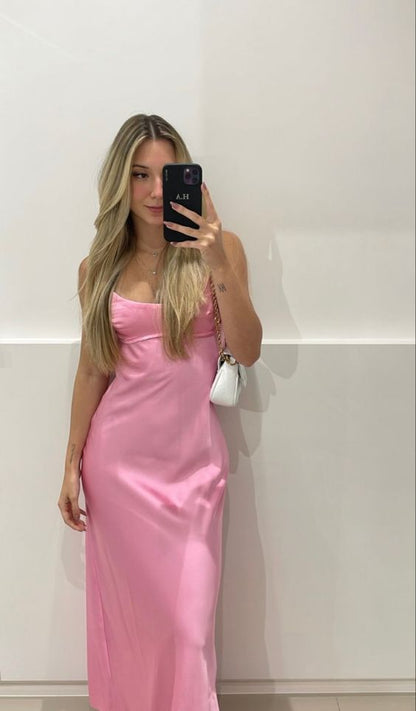 Sexy Scheide Lange Träger Hellrosa Abschlussballkleider P1210