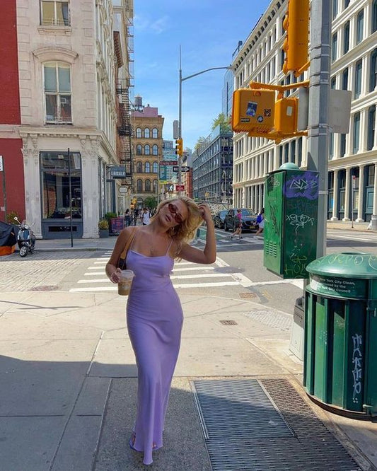 Sexy Sheath Long Straps Backless Lilac Prom Dresses P1216