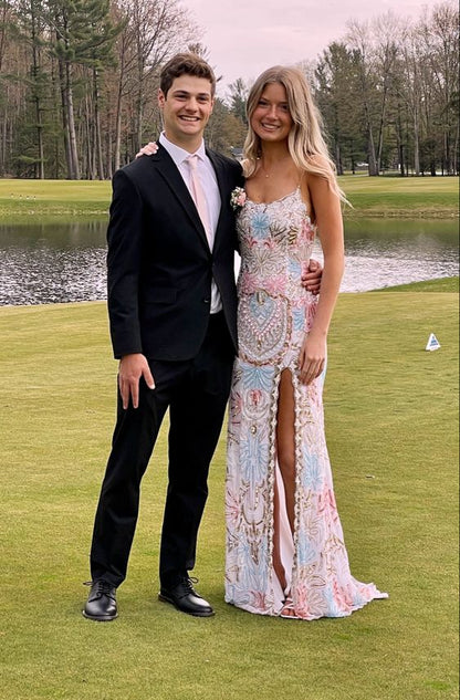 Modest Sheath Straps Sequin Slit Prom Dresses P1221 – PreppyDress