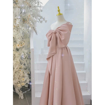 modest pink prom dresses A-line Satin Applique Modest Pink Prom Dress Evening Dress PSK065 US2 / Custom Color