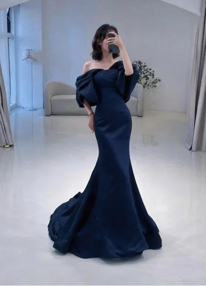Meerjungfrau Off-Shoulder Dunkelgrünes langes Ballkleid P1268