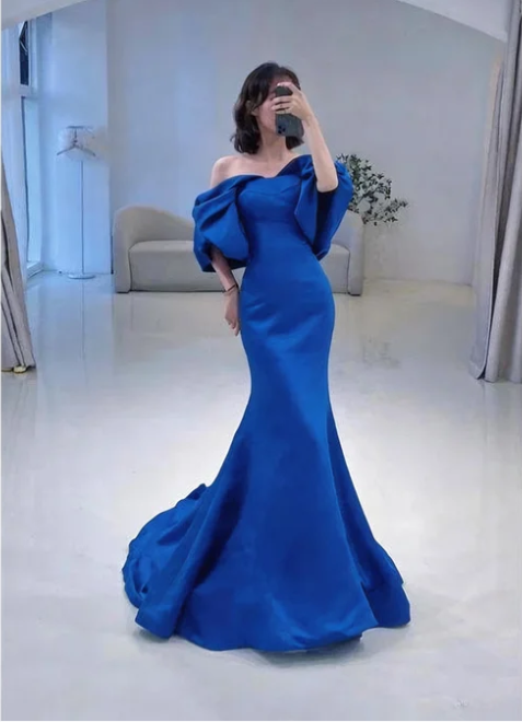 Meerjungfrau Off-Shoulder Dunkelgrünes langes Ballkleid P1268