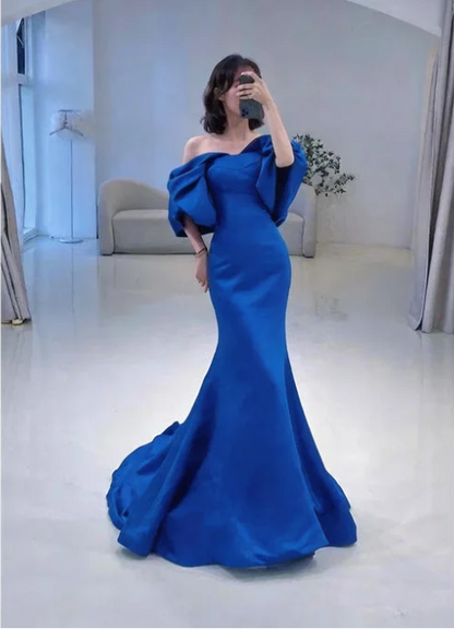 Meerjungfrau Off-Shoulder Dunkelgrünes langes Ballkleid P1268