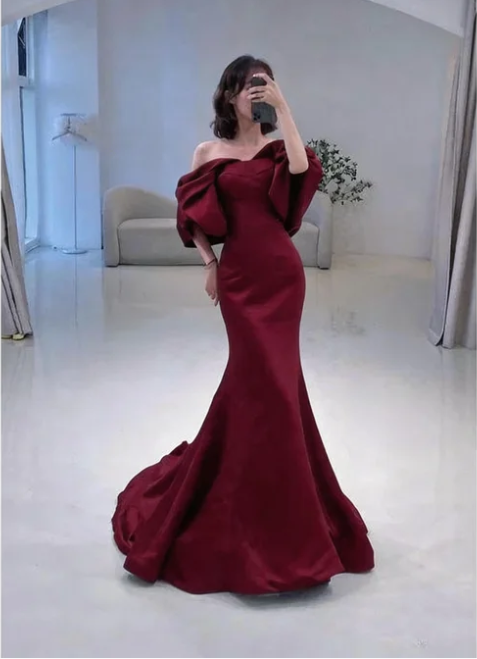 Meerjungfrau Off-Shoulder Dunkelgrünes langes Ballkleid P1268