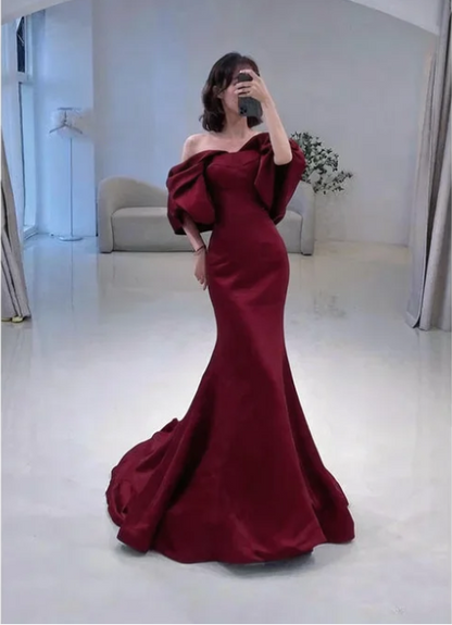 Meerjungfrau Off-Shoulder Dunkelgrünes langes Ballkleid P1268