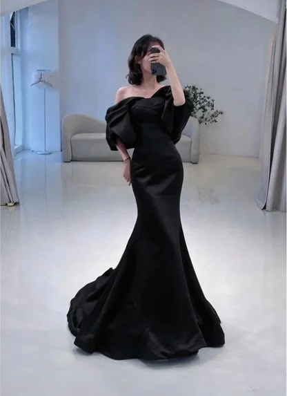 Meerjungfrau Off-Shoulder Dunkelgrünes langes Ballkleid P1268
