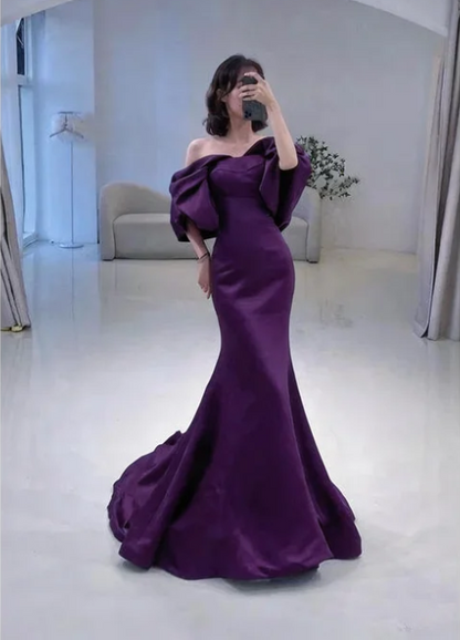 Meerjungfrau Off-Shoulder Dunkelgrünes langes Ballkleid P1268