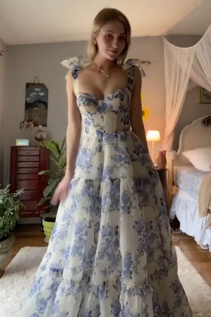 Beautiful Aline Spaghetti Strap Sleeveless Long Floral Prom Dress P1274