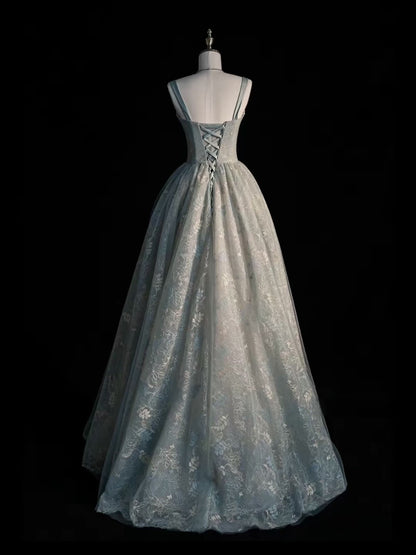 Wunderschönes A-Linien Salbeigrün Langes Tüll Ballkleid P1287