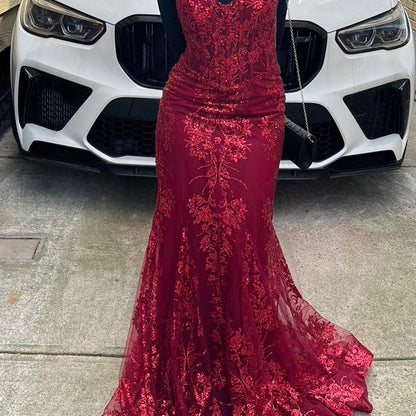 Mermaid Straps Dark Green Prom Dresses Sequin Formal Dress P1301 –  PreppyDress