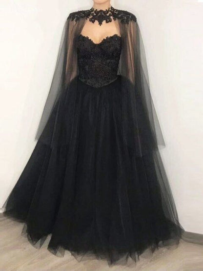 Robe de bal longue en tulle bustier perlé vintage ligne A robe de soirée noire P1306