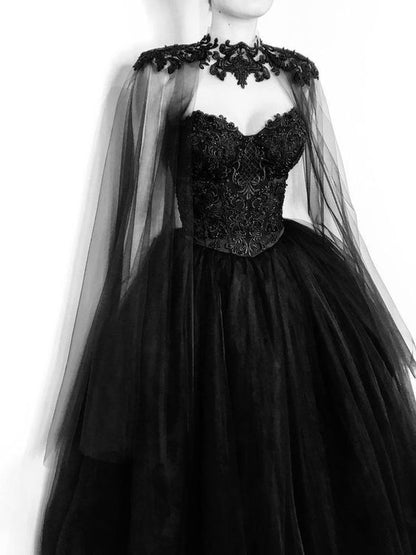 Robe de bal longue en tulle bustier perlé vintage ligne A robe de soirée noire P1306