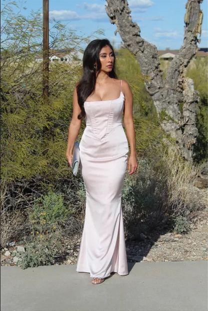 Sexy Meerjungfrau Träger Langes Rosa Ballkleid Abendkleid P1333