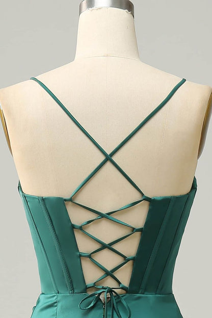 Sexy Meerjungfrau Träger Dunkelgrün Abschlussballkleid Spaghettiträger Abendkleid P1335