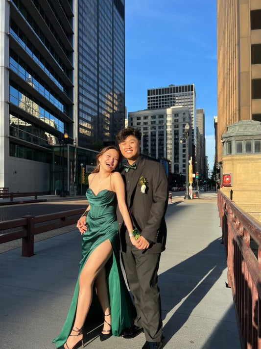 Sexy Mermaid Spaghetti Straps Dark Green Slit Long Prom Dresses P1348
