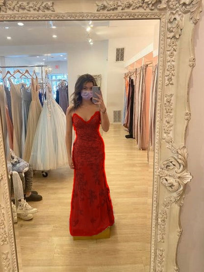 Stunning Spaghett-Straps Mermaid Prom Dress Straps With Lace 22th Birthday Outfit P1372