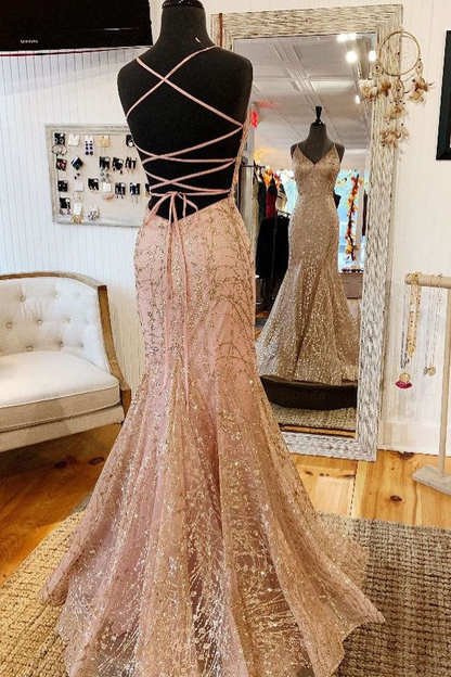 Mermaid V-Neck Long Prom Dress with Criss Cross Back 21st Birthday Out Mermaid V-Neck Long Prom Dress with Criss Cross Back 21st Birthday Out