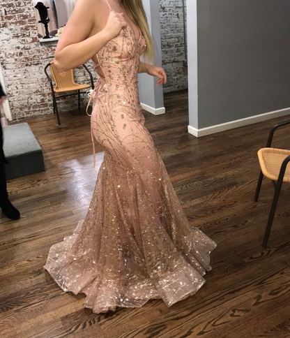 Meerjungfrau V-Ausschnitt langes Ballkleid mit überkreuztem Rücken zum 21. Geburtstag Outfit P1379