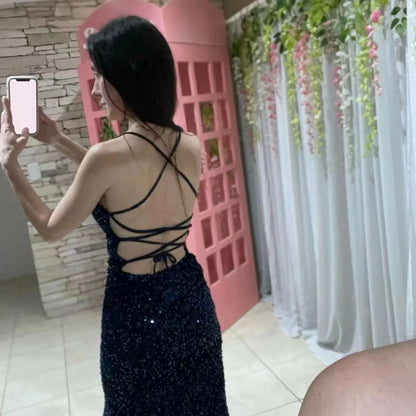 Glitter Sheath/Column Navy Blue Prom Dress with Split P1403 PreppyDress Glitter Sheath/Column Navy Blue Prom Dress with Split P1403 PreppyDress
