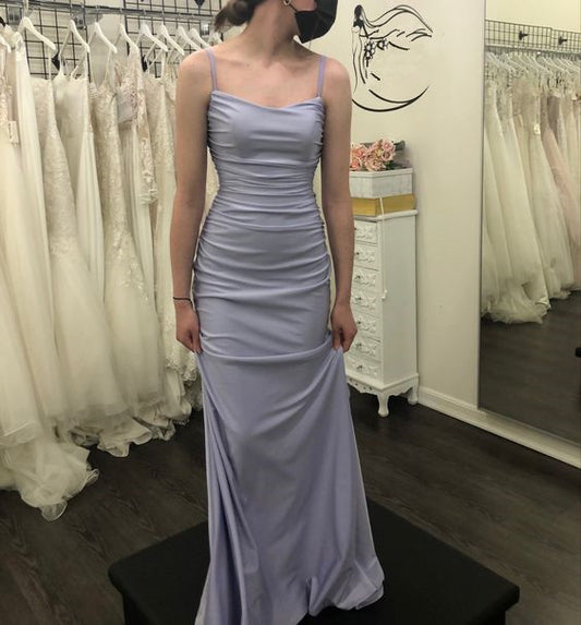 Modest Mermaid Straps Lilac Backless Prom Dress P1433