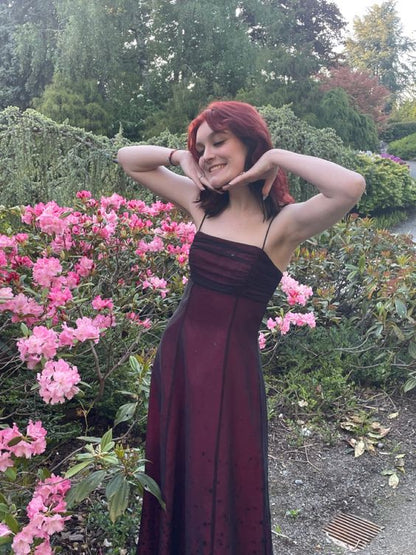 Vintage A-Linien Träger Burgund Lang Ballkleid P1438