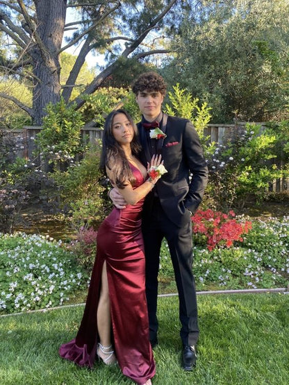 Simple Mermaid Long Burgundy Slit Prom Dress P1455 – PreppyDress