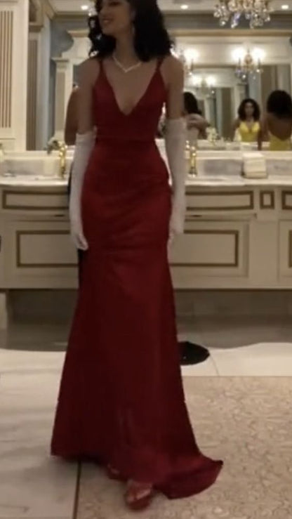 Sexy Meerjungfrau Trägerloses Bodenlanges Rotes Ballkleid P1479