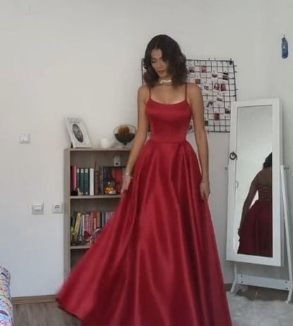 Vintage A Line Straps Floor Length Red Prom Dresses P1484  PreppyDress