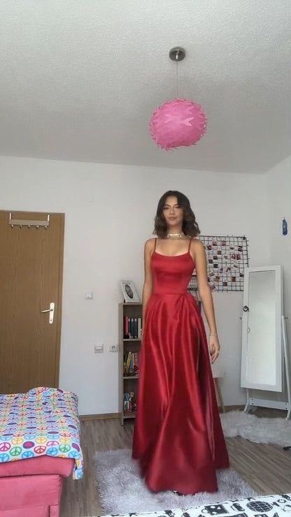 Robes de bal vintage ligne A à bretelles, longueur ras du sol, rouges P1484