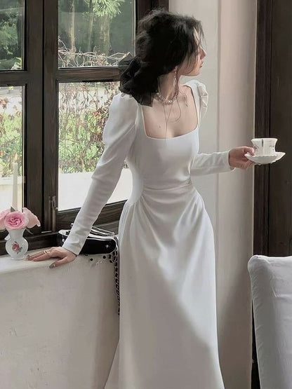 Sexy A line Square Neckline Long Sleeves White Prom Dress P1528 –  PreppyDress