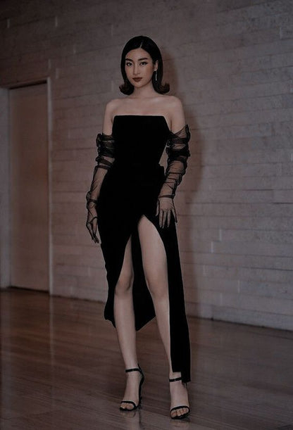 Sexy Etuikleid Trägerloses Langes Schwarzes Ballkleid P1537